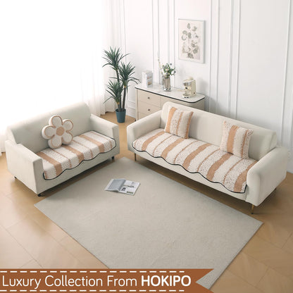Luxury Wavy Anti Slip Plush Sofa Cover Mat, Desert Brown