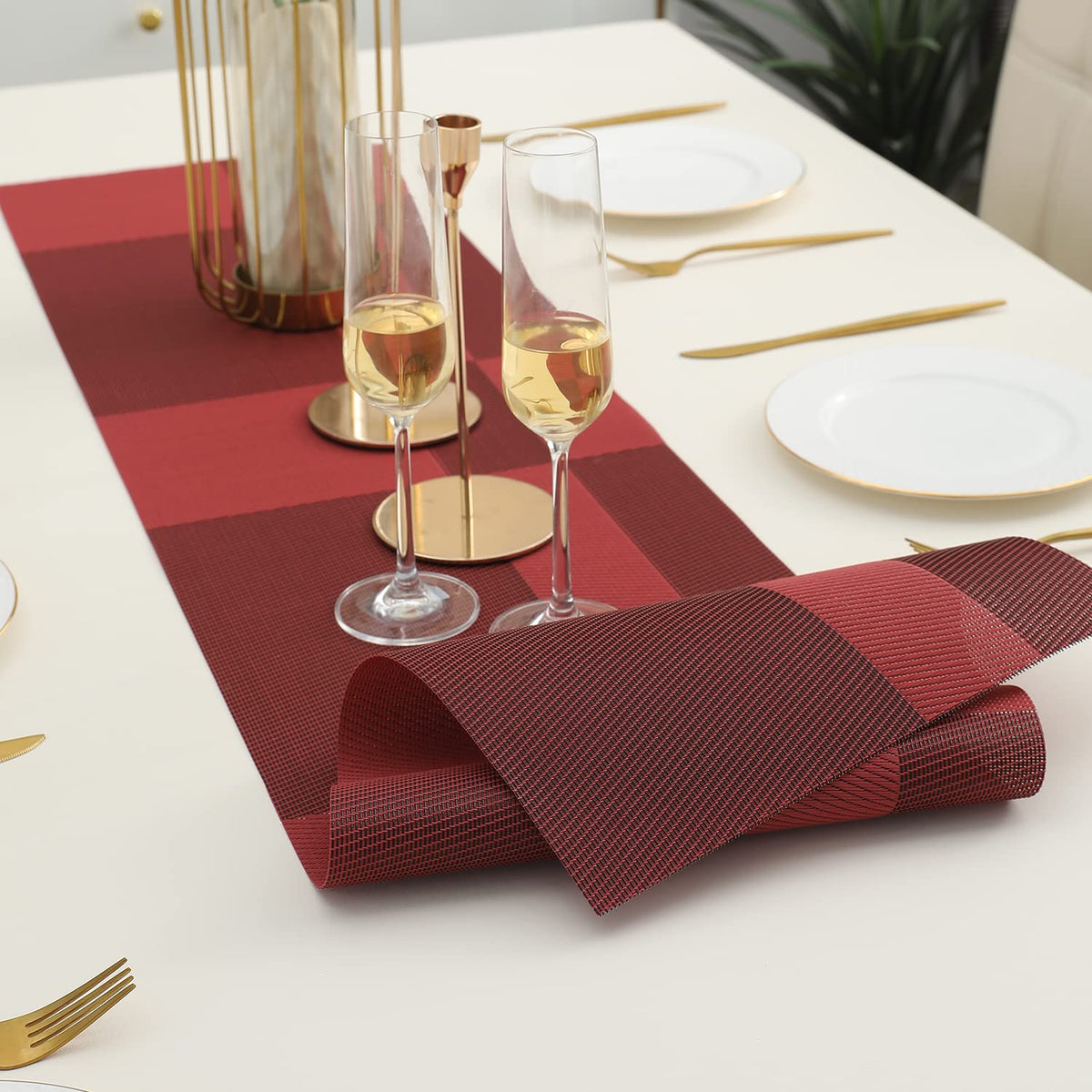 Buy Ruby Red Colour PVC Dining Table Runner - HOKIPO | Har Ghar ka Humsafar