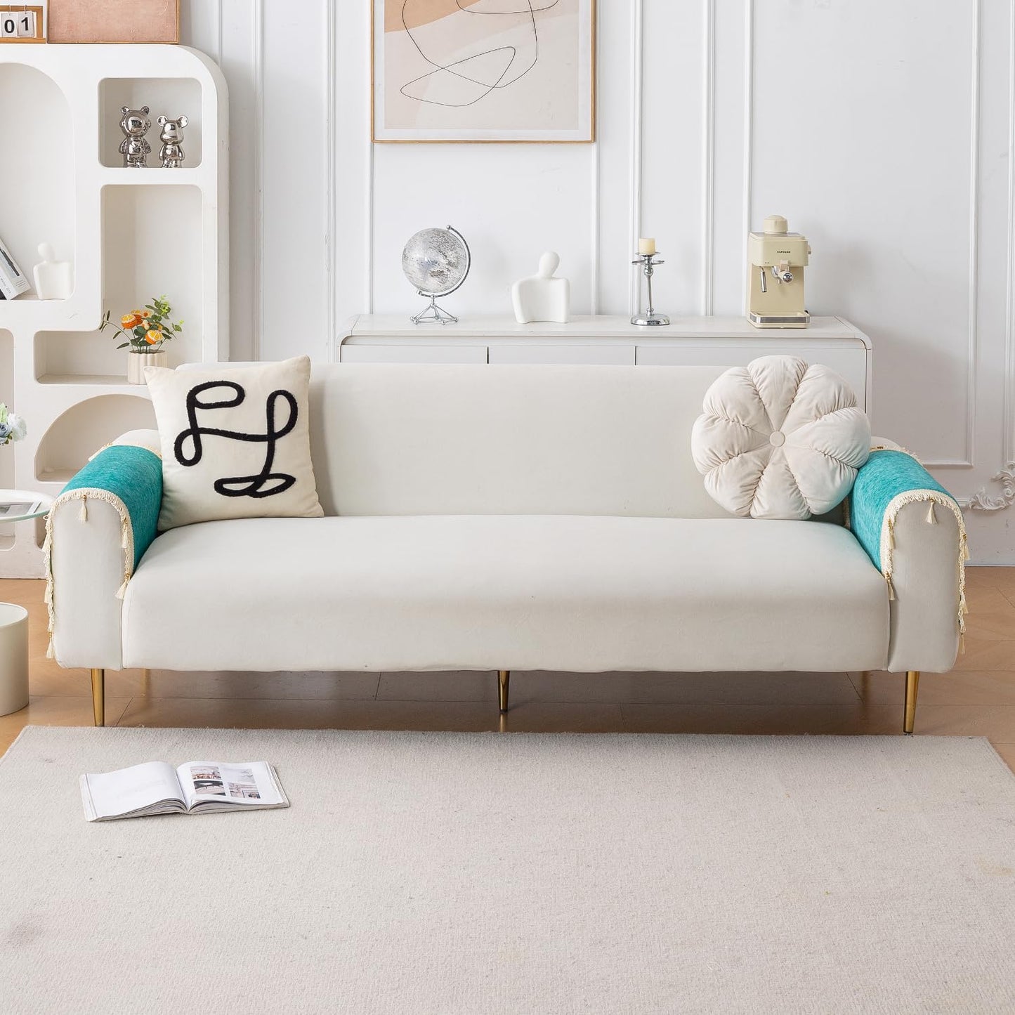 Serenity Tassel Chenille Sofa Cover with Tassel – Ocean Teal