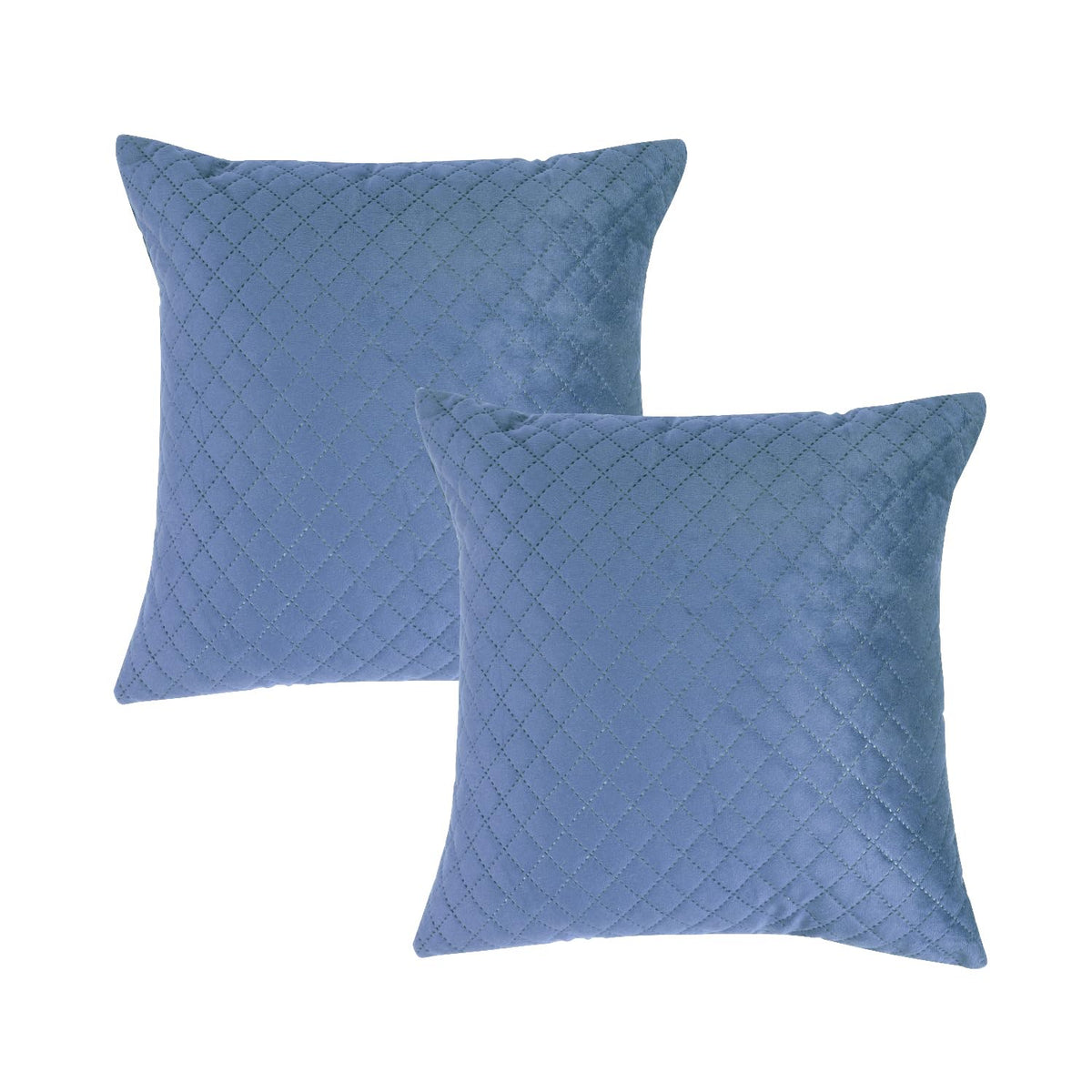 Buy Placid Blue Colour Zippered Square Quilted Velvet Pillow Covers in set of 2