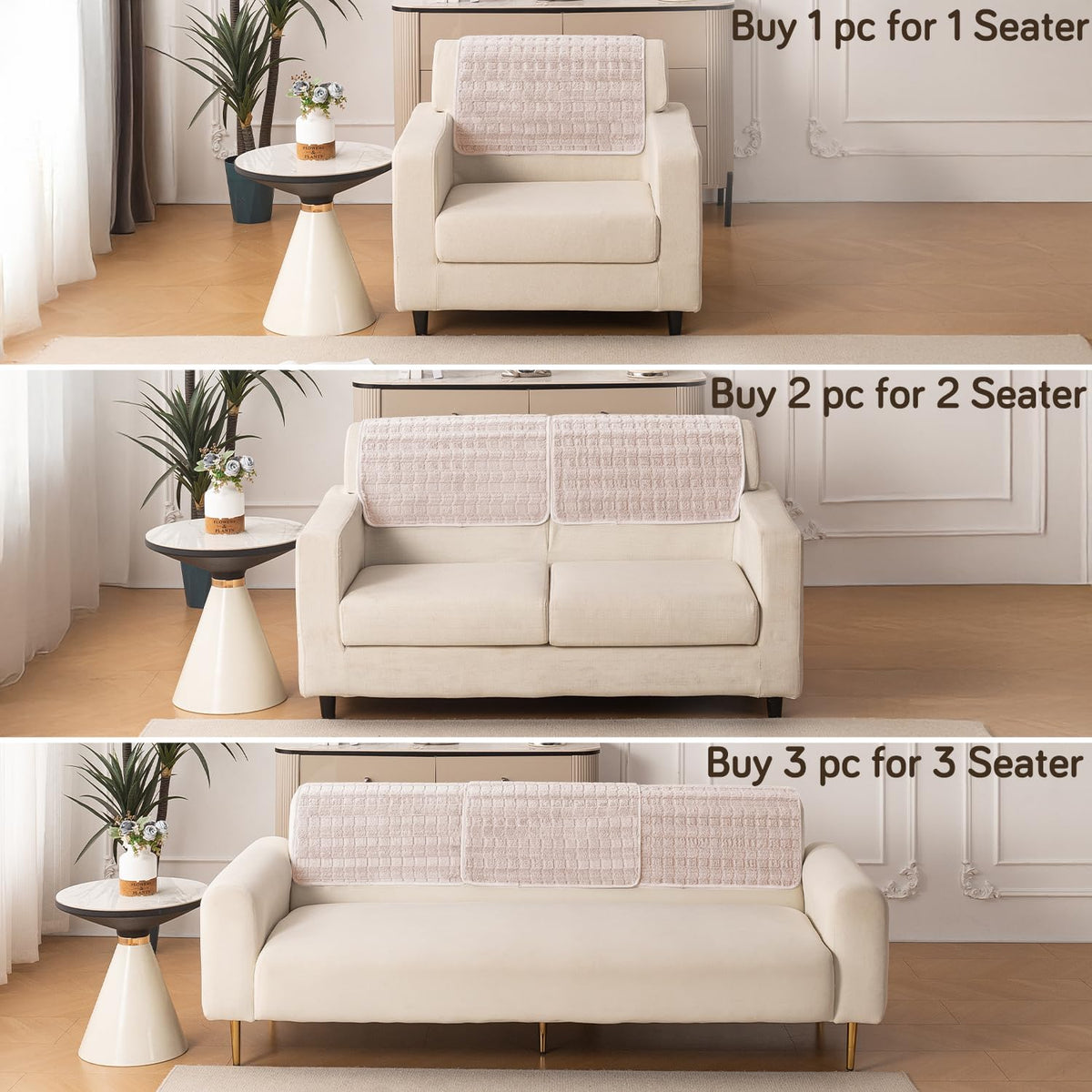'Plush Haven' Premium Anti Slip Sofa Cover Mat, Beige