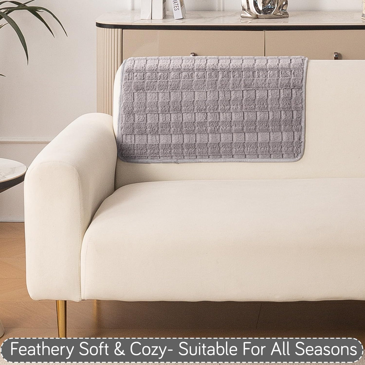 'Plush Haven' Premium Anti Slip Sofa Cover Mat, Light Grey