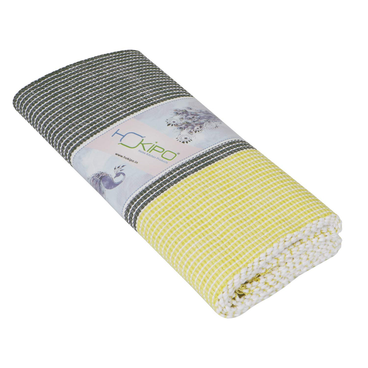 Ribbed Cotton Heat Resistant Dining Table Mat, Yellow & Grey