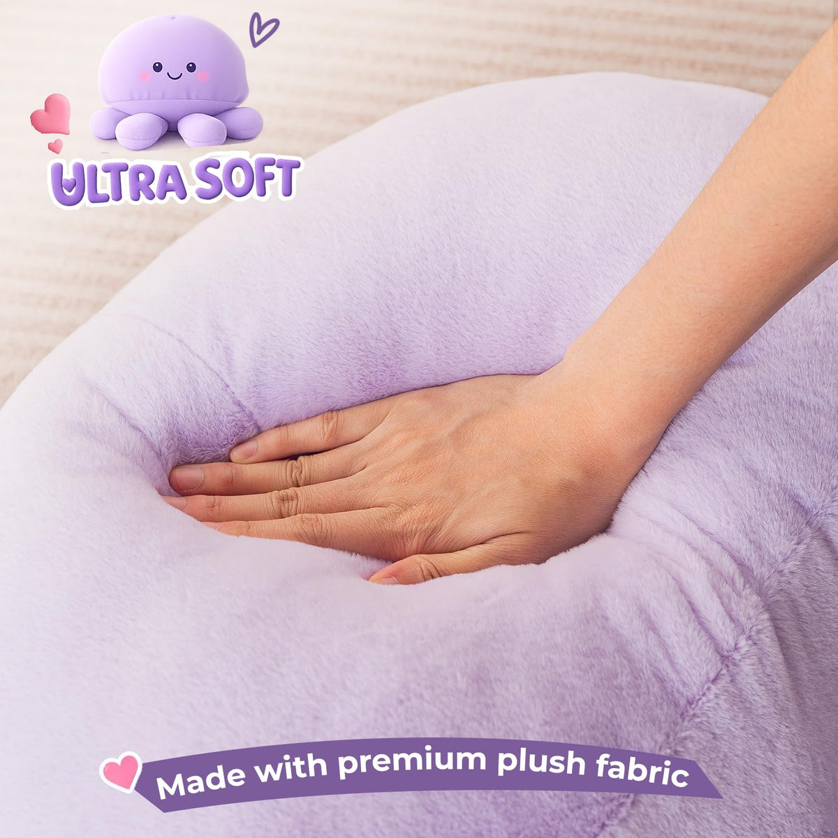 HOKIPO Octopus Shaped Cushion for Kids Room & Nursery, 51x39 cm, Purple