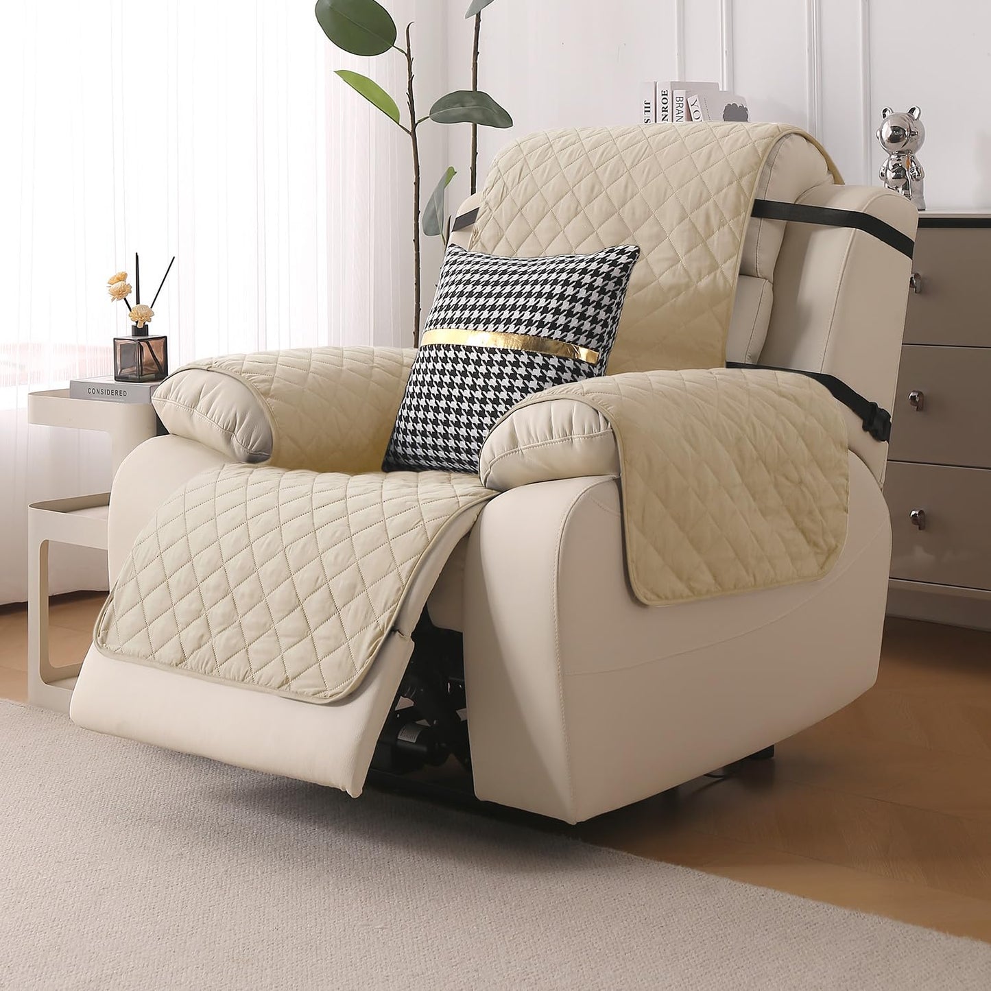 UrbanQuilt Recliner Sofa Slipcover Mat with Dual Belt for 1/2/3 Seater - Beige