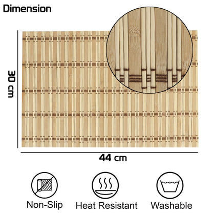 Reversible Bamboo Placemats Set of 4 Table Mats for Dining Table, 45x30 cm