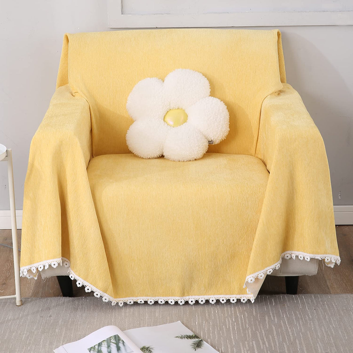 Buy 1 Seater elegant Yellow colour chenille sofa throw of size 180(D)x180(L) 

