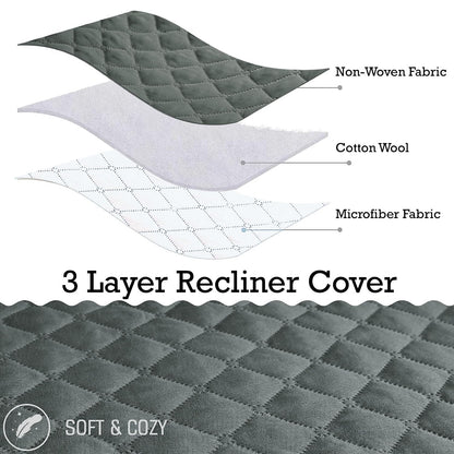 Quilted Recliner Chair Cover With Side Pockets for 1 Seater Sofa, Dark Grey