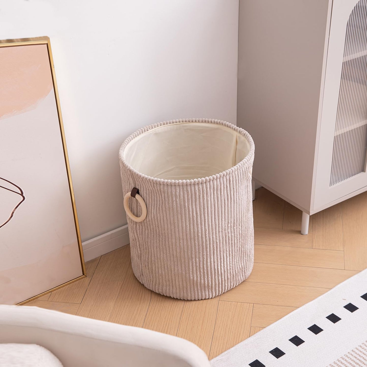 Folding Laundry Bag for Clothes Hamper, Collapsible Storage Basket, 43 x 35 x 35 cm Cream