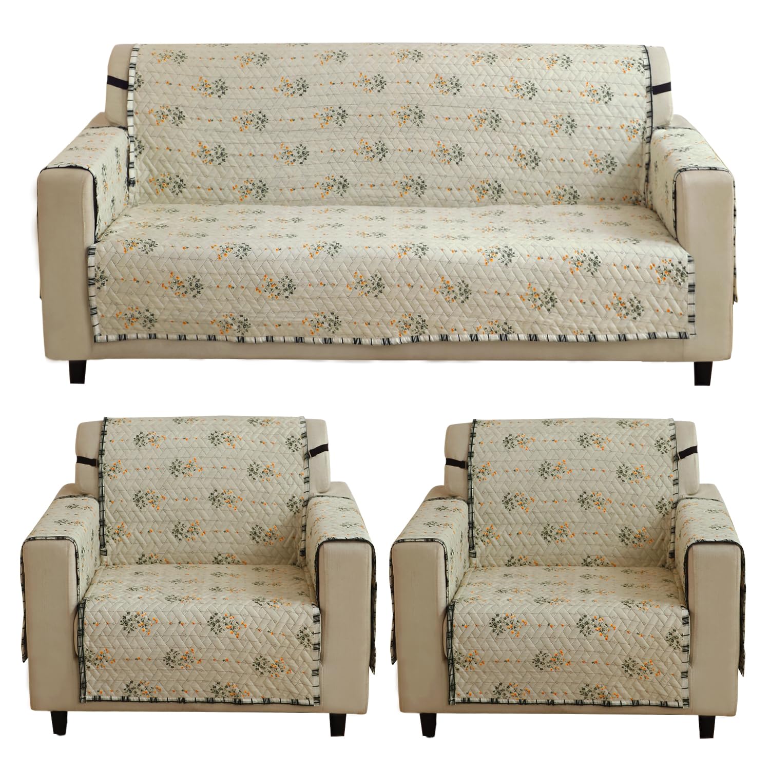 Light Green Ash Gypsy Floral  Printed quilted 3 1 1 seater sofa cover
