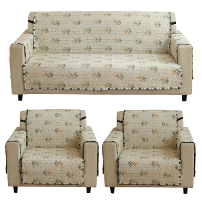 Light Green Ash Gypsy Floral  Printed quilted 3 1 1 seater sofa cover
