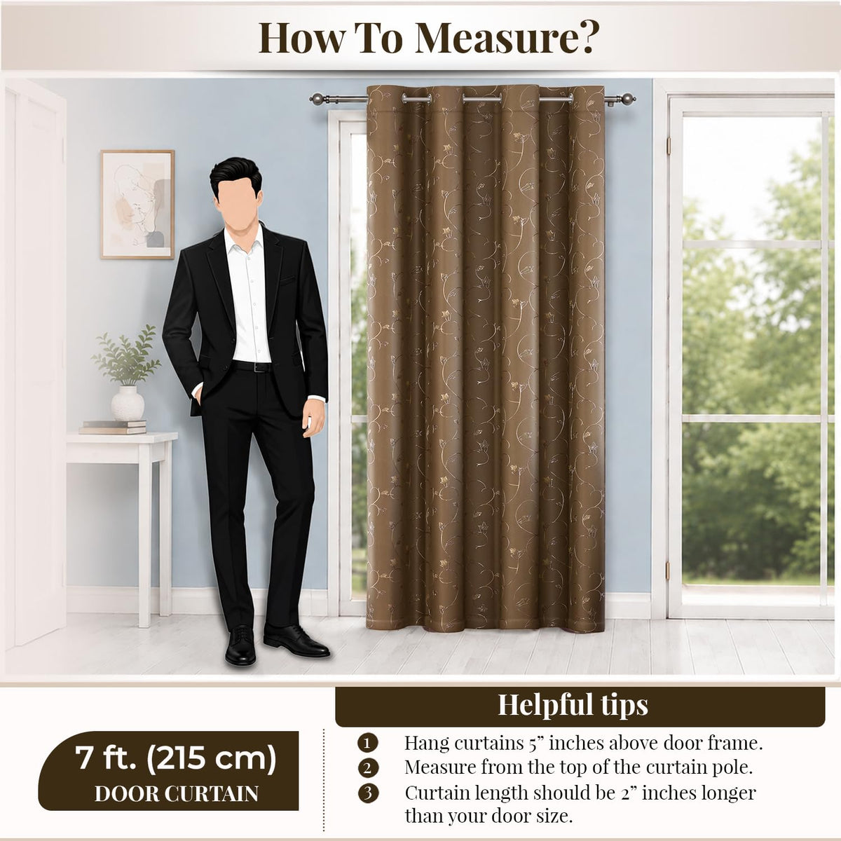 HOKIPO Golden Vine Eyelet Curtains, 7 Feet Long - Mocha Brown - image 7
