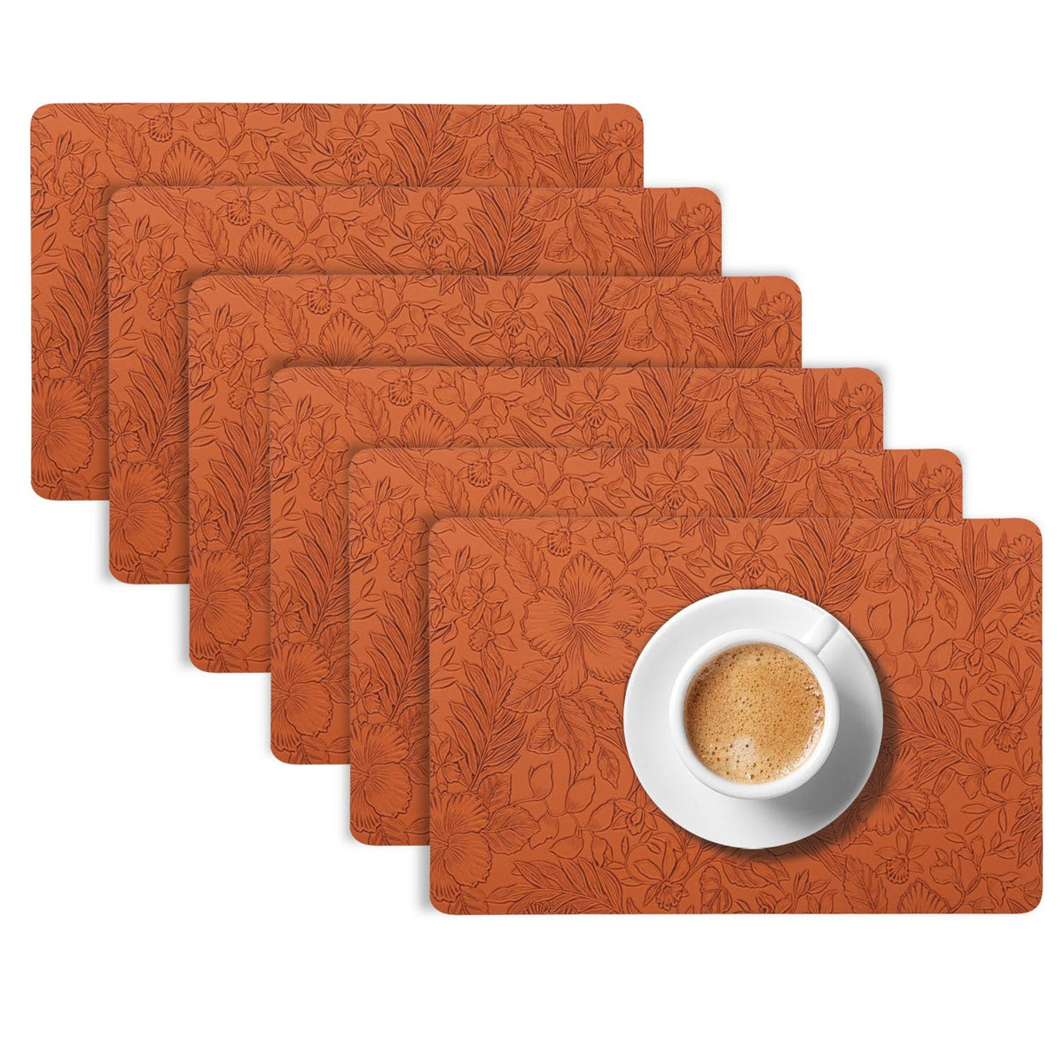 Hibiscus Bloom Washable Leather Mats for Dining Table - Amber Brown