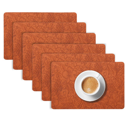 Hibiscus Bloom Washable Leather Mats for Dining Table - Amber Brown