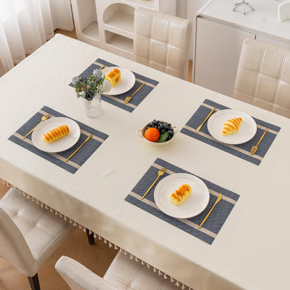 Chevron Stripes PVC Mats for Dining Table - Charcoal Blue