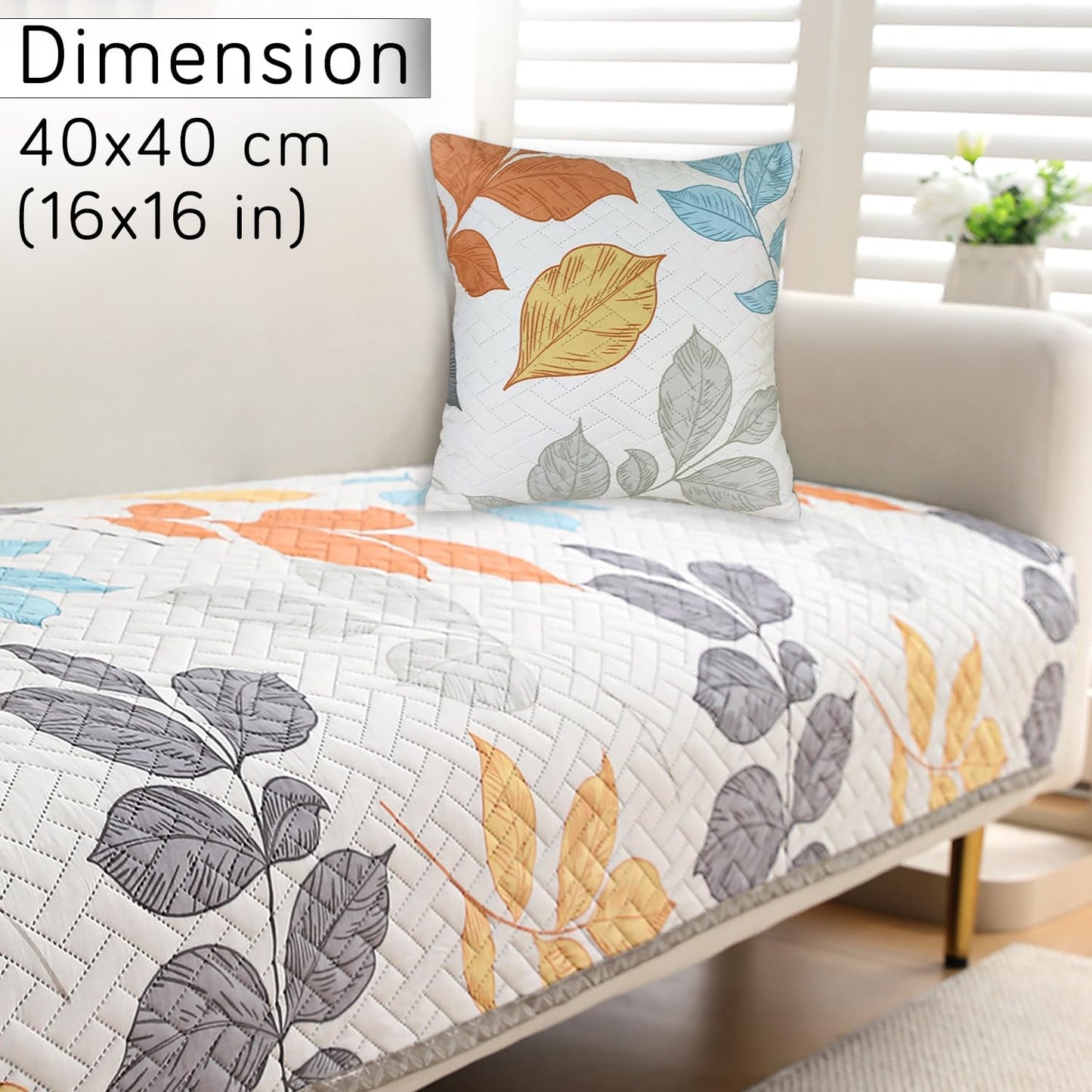 HOKIPO Printed Quilted Sofa Cushion Cover Pack of 2, Multicolor Leaves