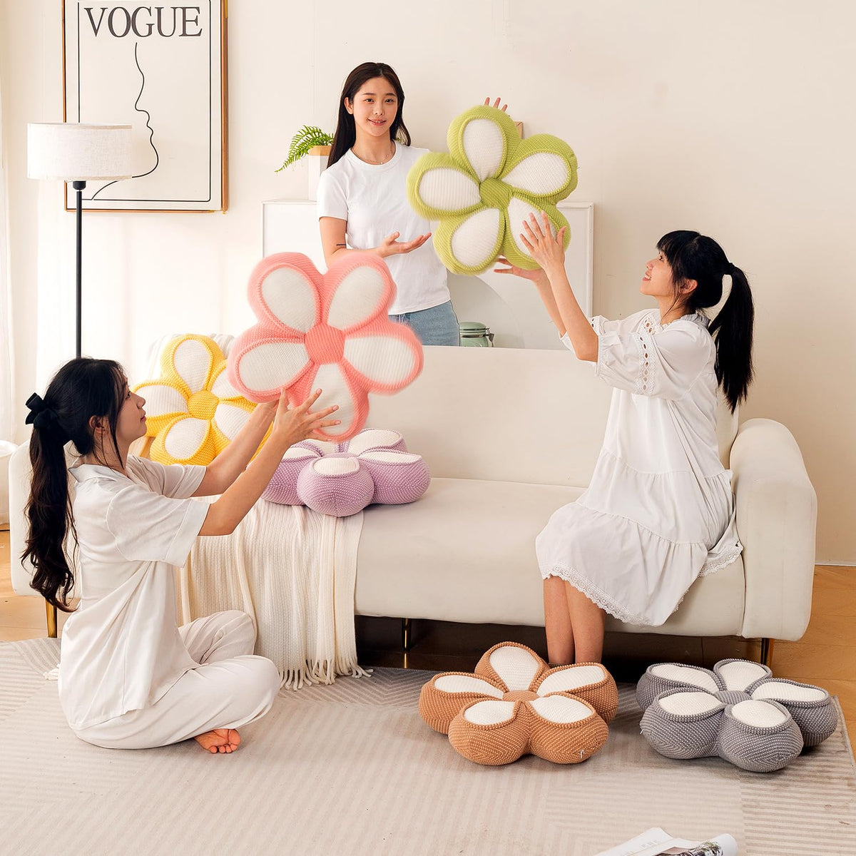 HOKIPO Daisy Petal Flower Cushion for Sofa & Bed, 47 cm, Pink