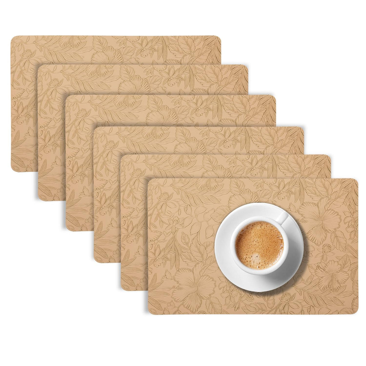 Hibiscus Bloom Washable Leather Mats for Dining Table - Sand Beige