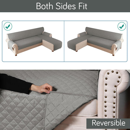 HOKIPO Quilted Reversible One Piece L Shape 4/5/6 Seater Sofa Cover Mat, Light Grey