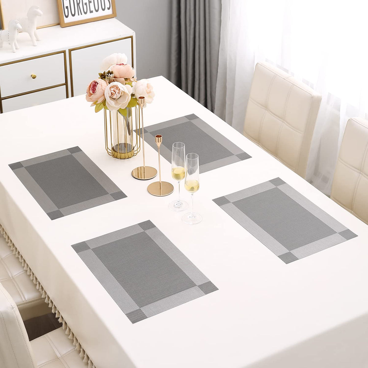 PVC Dining Table Mats, Dark Grey