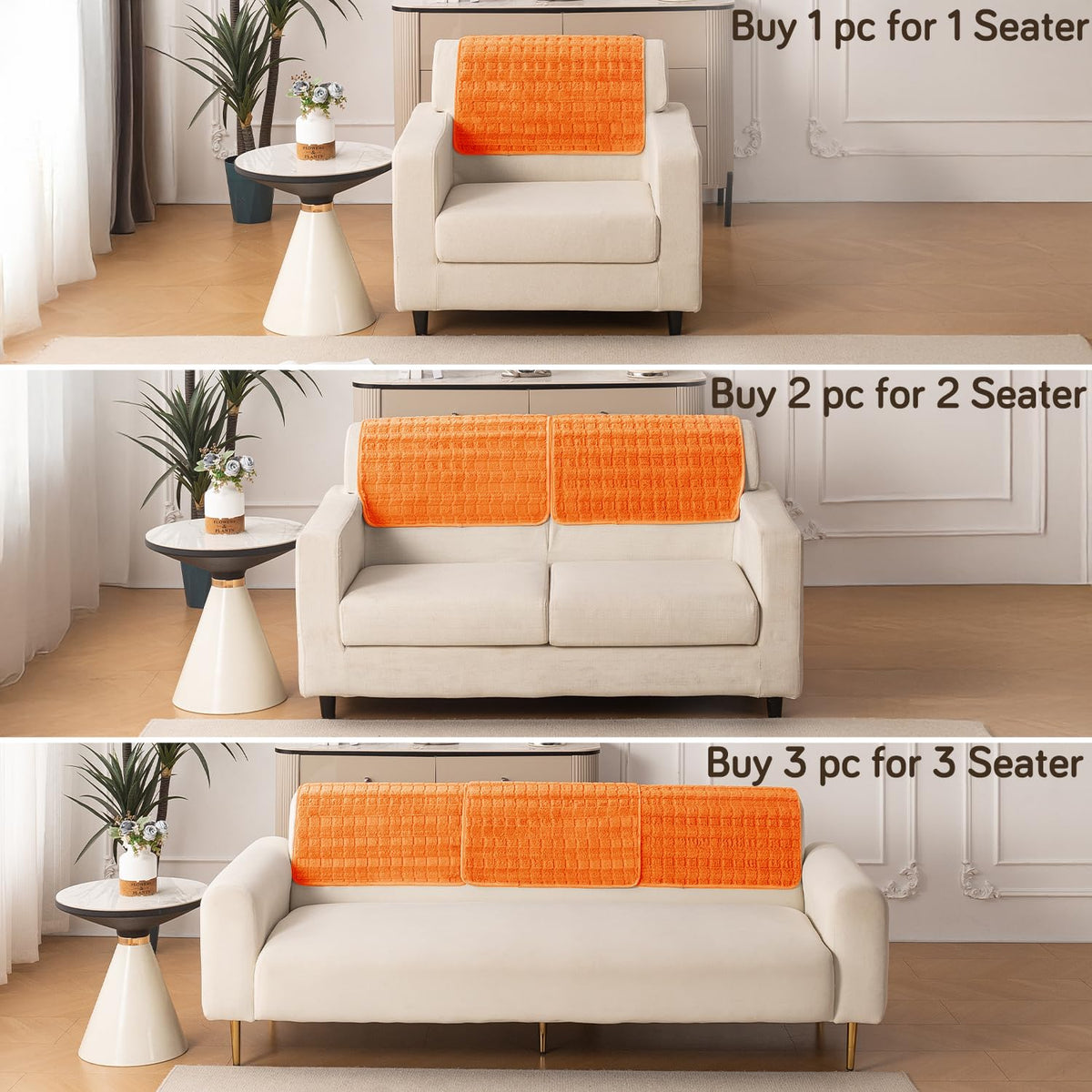 'Plush Haven' Premium Anti Slip Sofa Cover Mat, Orange