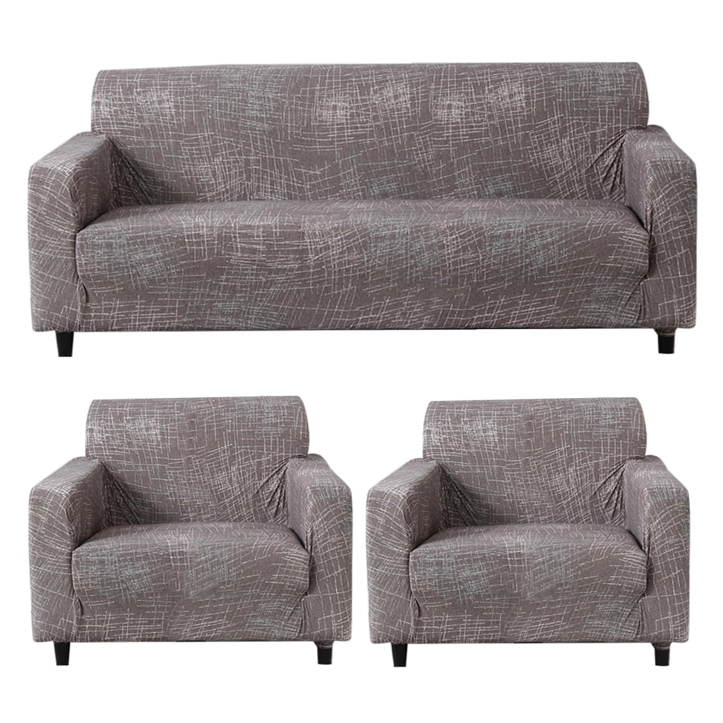 Abstract Lines Brown stretchable sofa cover 3+1+1 seater sofa cover