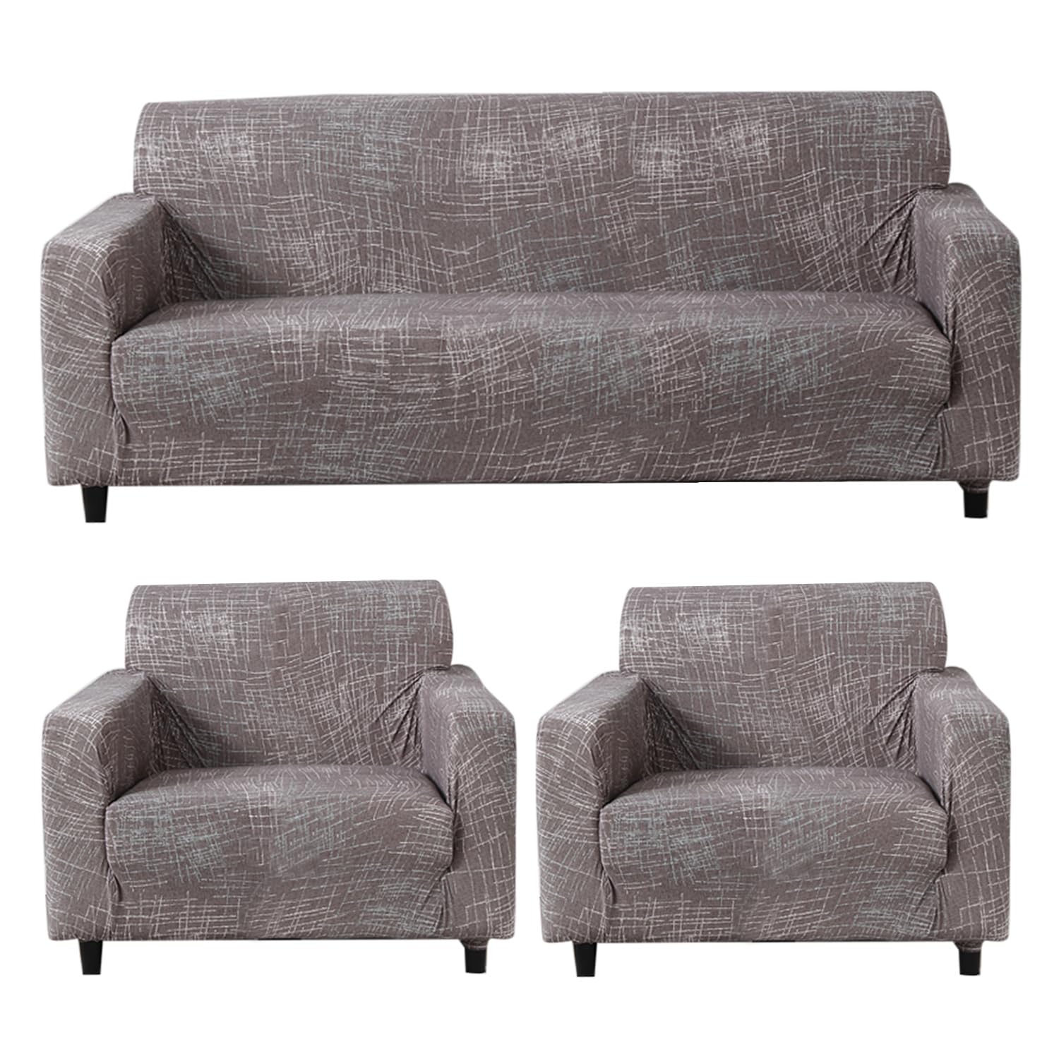 Abstract Lines Brown stretchable sofa cover 3+1+1 seater sofa cover