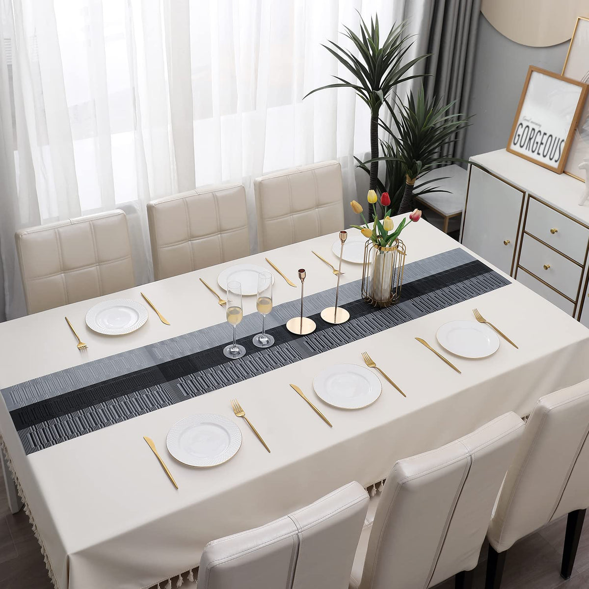 Buy Solid Grey Colour PVC Table Runner for 6 Seater (30x180cm) | HOKIPO