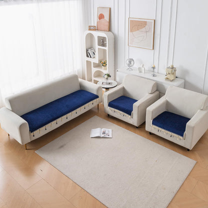 Serenity Tassel Chenille Sofa Cover with Tassel – Sapphire Navy
