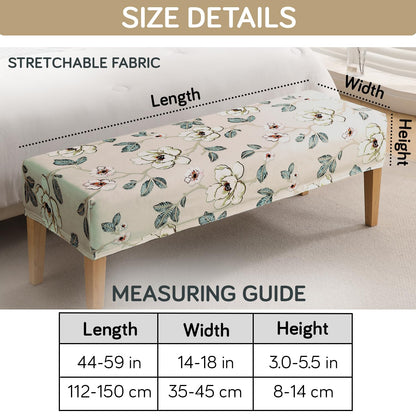 Premium Printed Velvet Stretchable Dining Bench Slipcover, Buttercream Magnolia Whisper