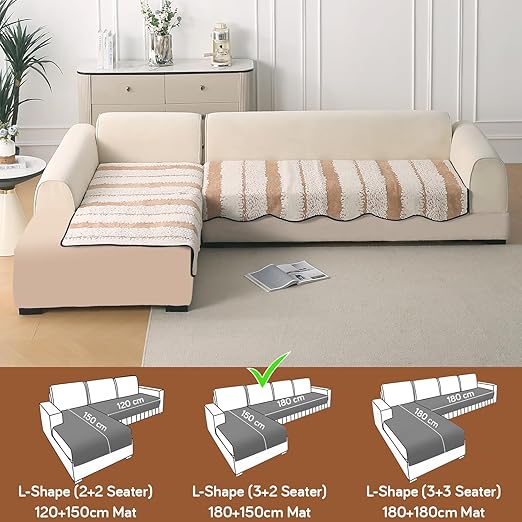Luxury Wavy Mat with Anti Slip Backing  L Shape Sofa Cover Seat Mat - Desert Brown
