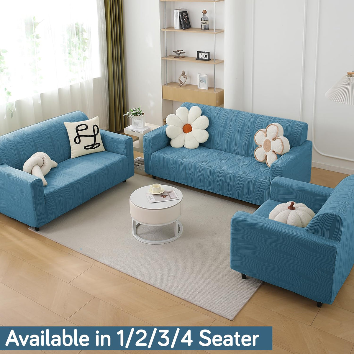 Buy sea blue colour nestiva series knitting jacquard cover set for 1,2,3,4,5 & 7 seater sofas