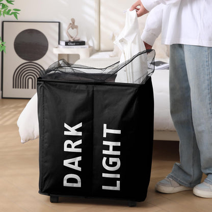 Large Laundry Basket Foldable Hamper With Wheels, Black
