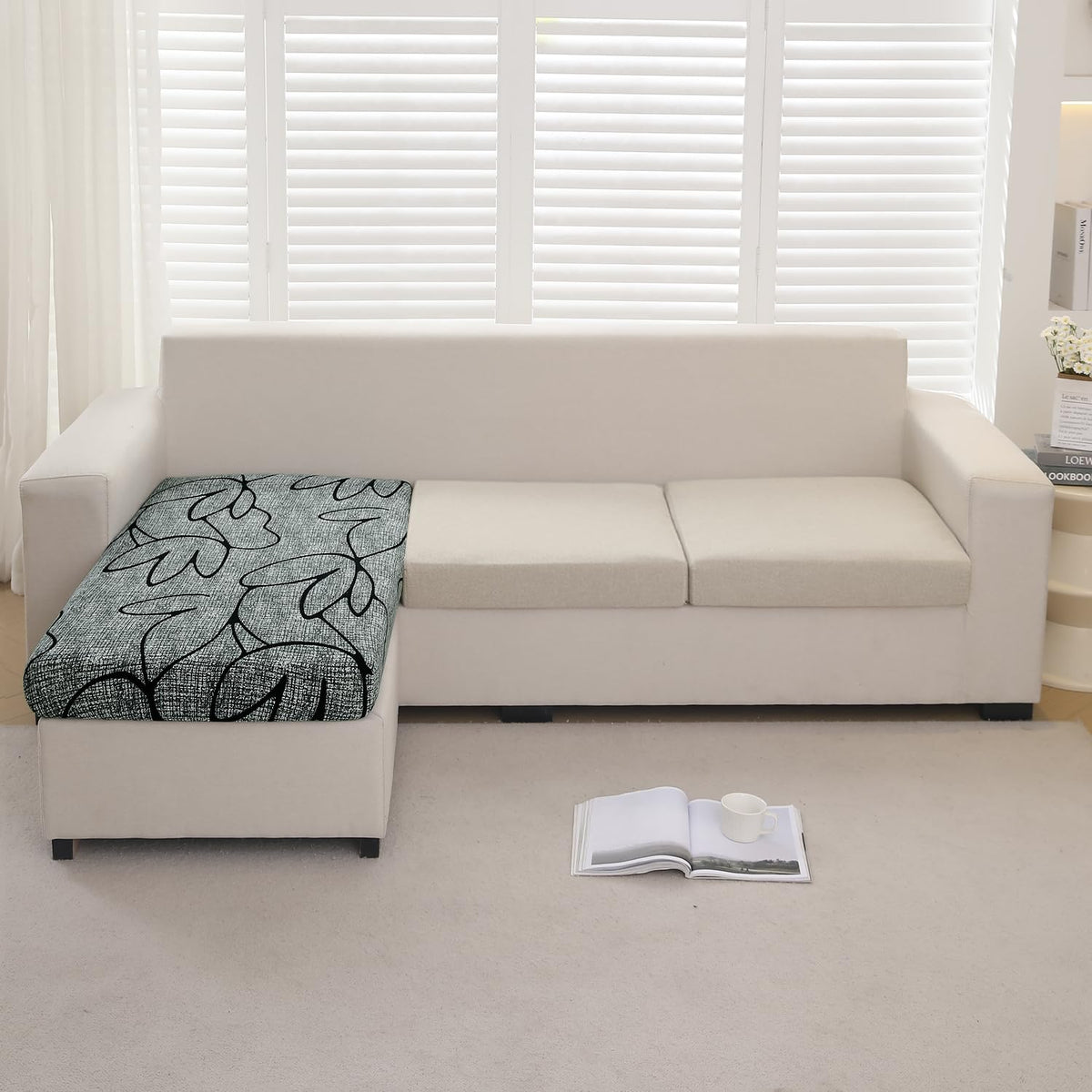140 GSM Stretchable Printed Elastic Sofa Cushion Seat Cover for 1 /2 /3 Seaters / Pieces for Sofa, Intense Grey Abstract Floral