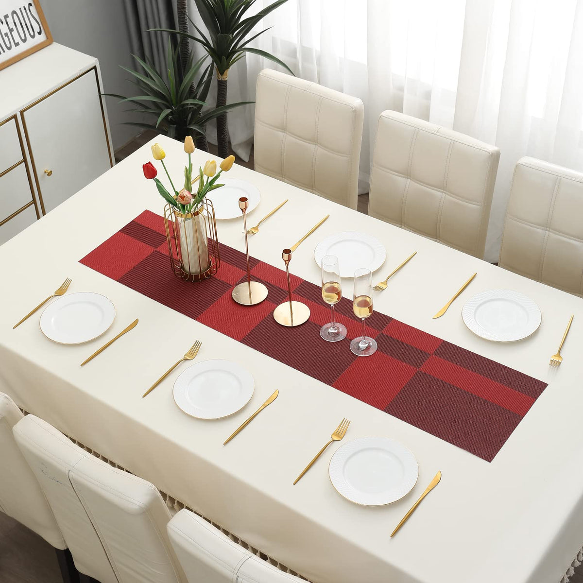 Buy Ruby Red Colour PVC table runner for dining table | HOKIPO