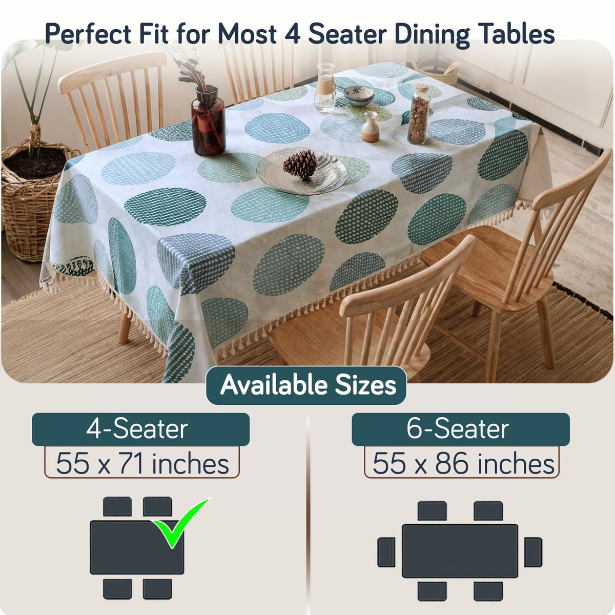 HOKIPO ShieldQuilt Table Cloth with Tassel Edge for 4/6 Seater, Arctic Circles - image 2