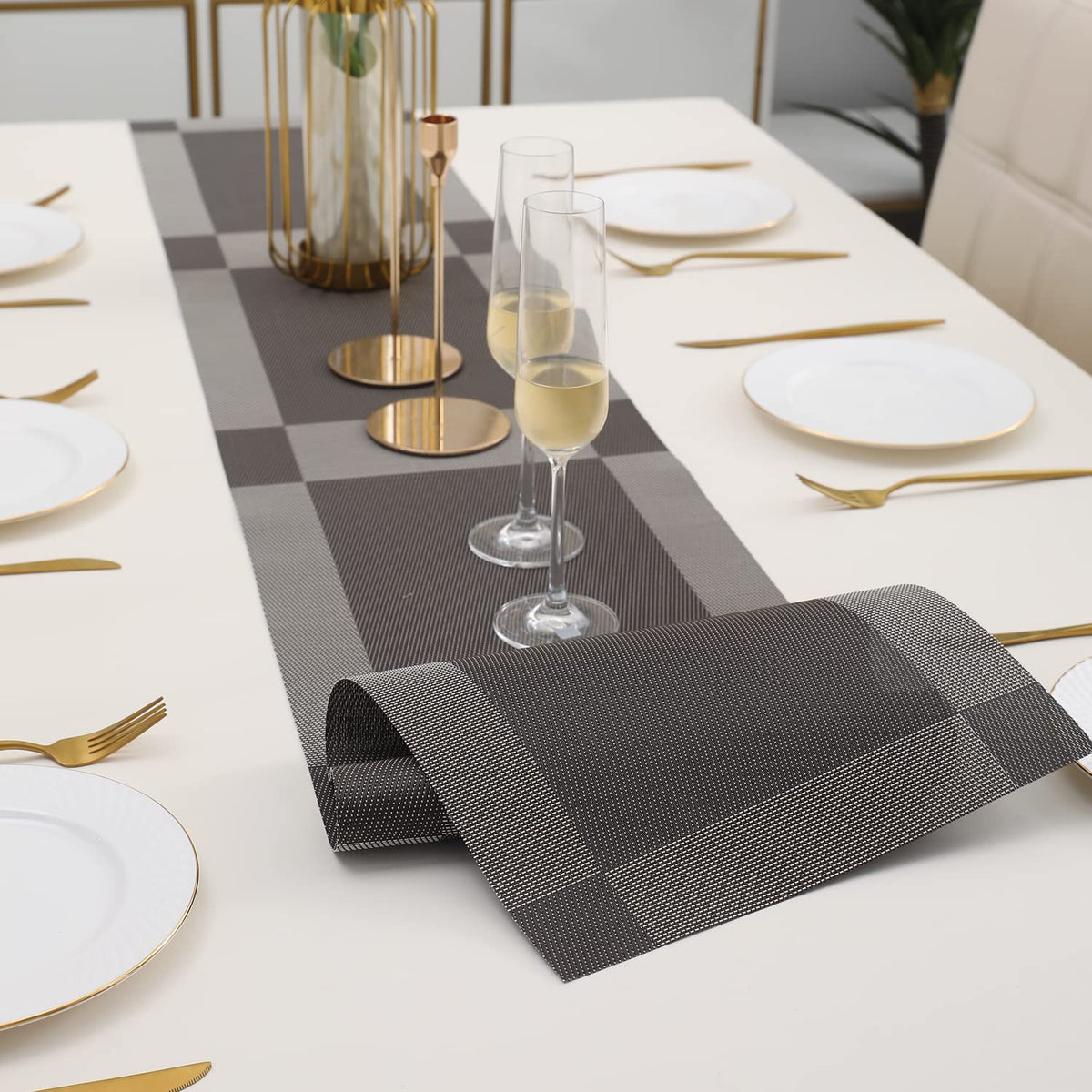 Buy Grey Colour PVC Table Runner Mat | HOKIPO