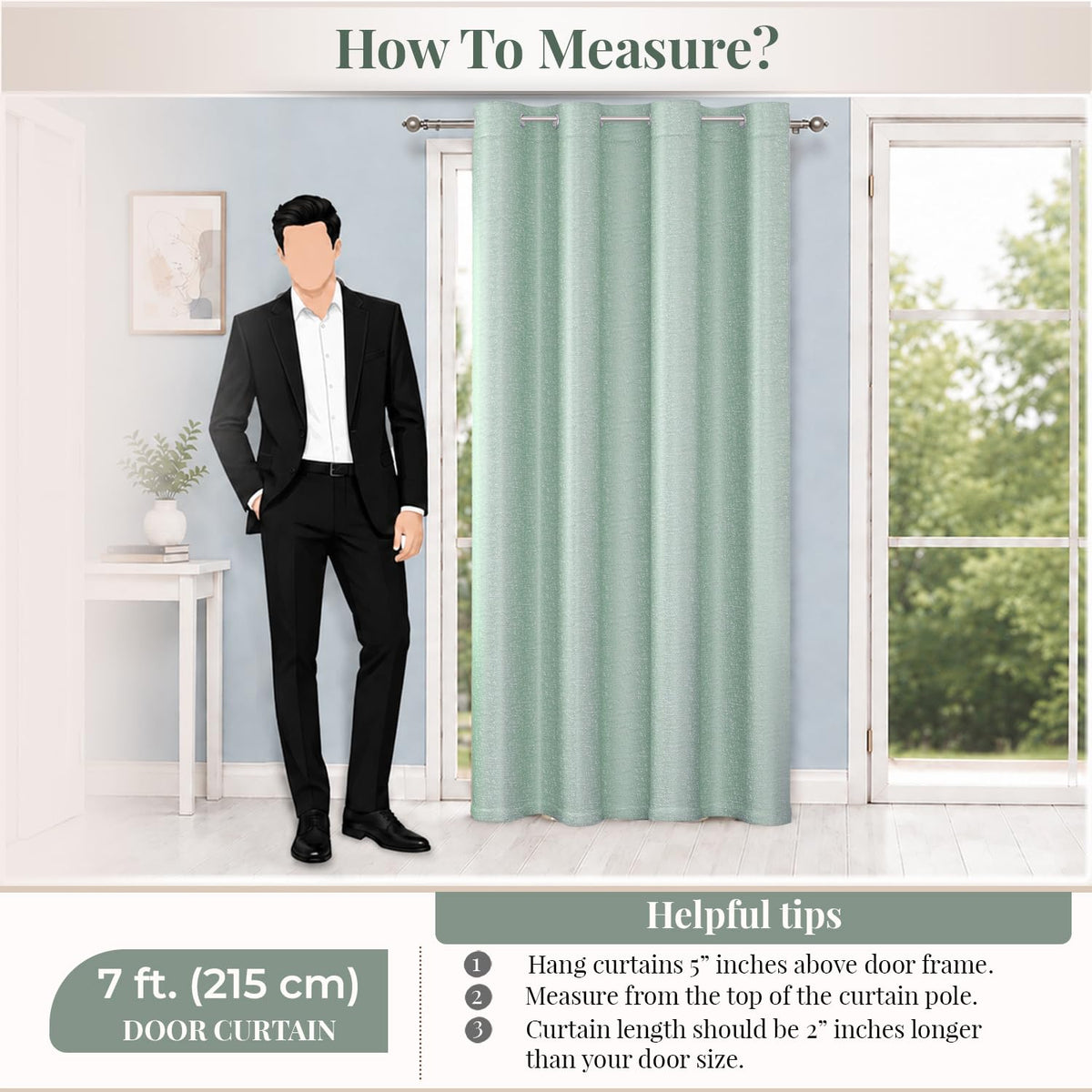 HOKIPO Imperia Eyelet Curtains, 7 Feet Long - Soft Mint - image 8