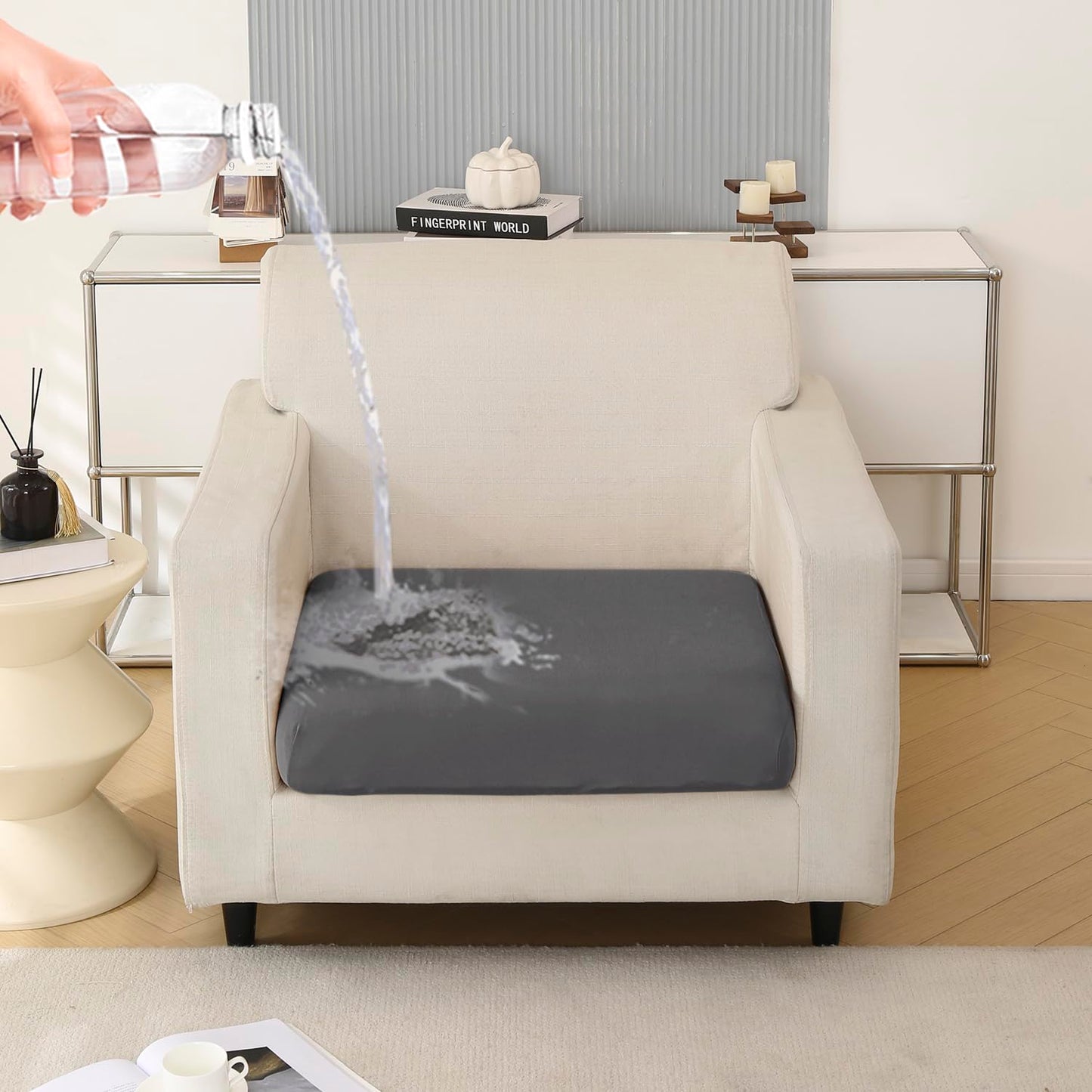 100% Waterproof Stretchable Seat Couch Cushion Cover for 1/2/3 Seater, Dark Grey