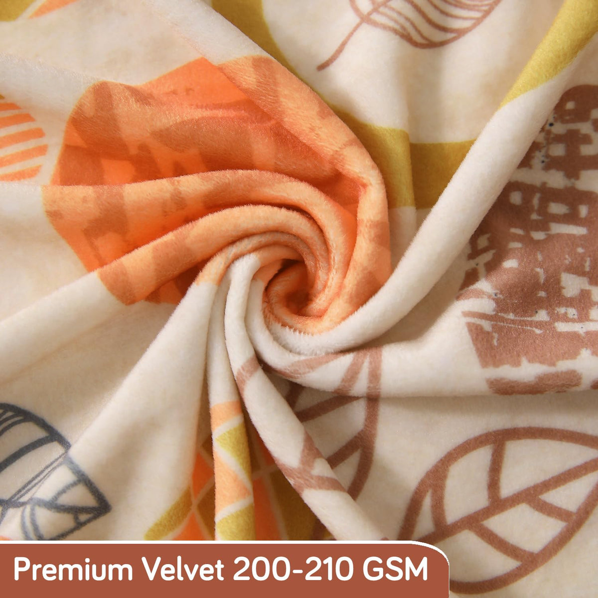Premium Printed Velvet Dining Bench Cover, Coral Autumn Leaves