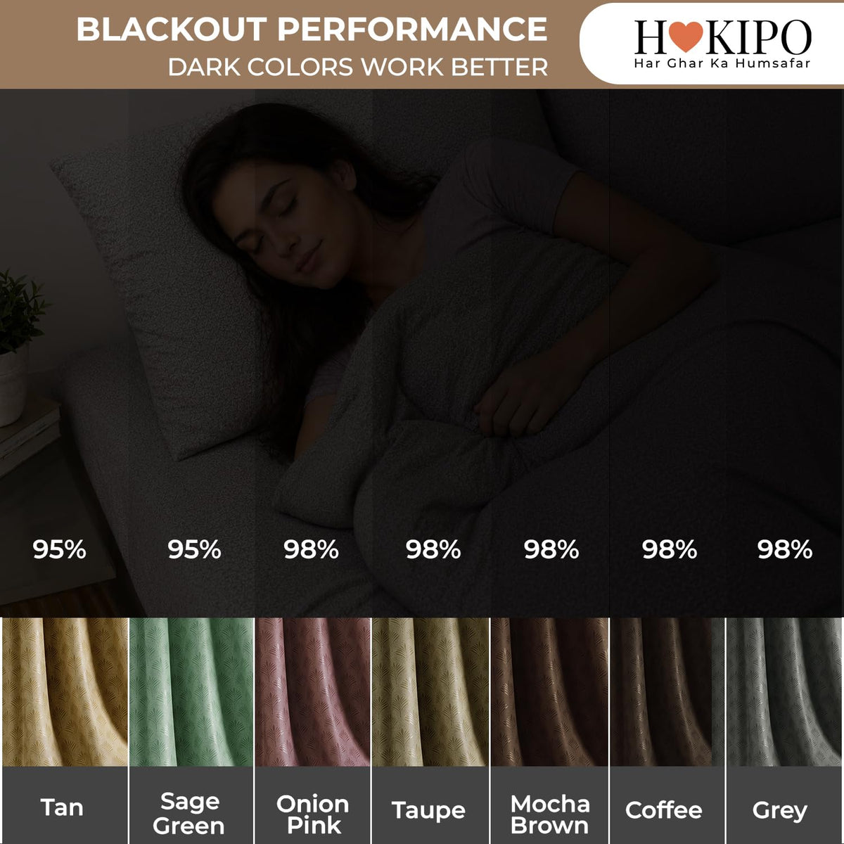 HOKIPO Palmea True Blackout Curtains, 7 Feet Long - Tan - image 3