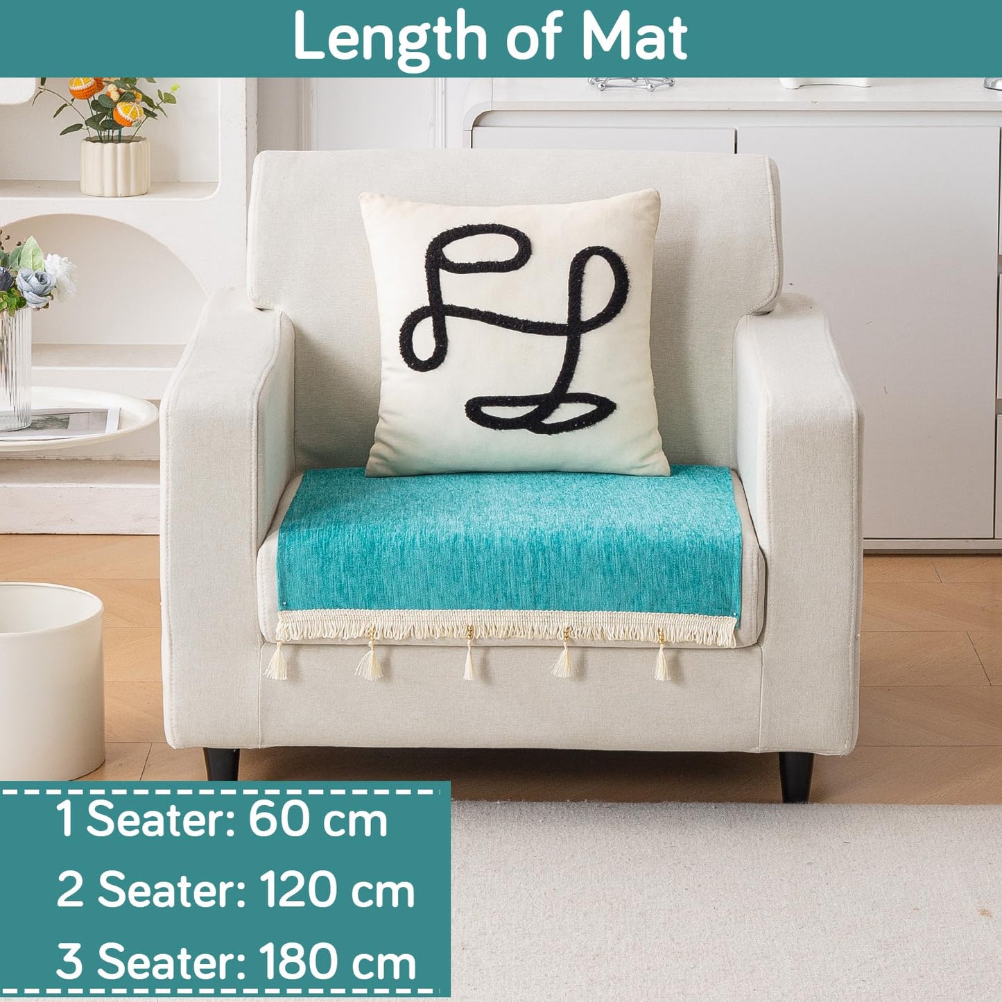 Serenity Tassel Chenille Sofa Cover with Tassel – Ocean Teal