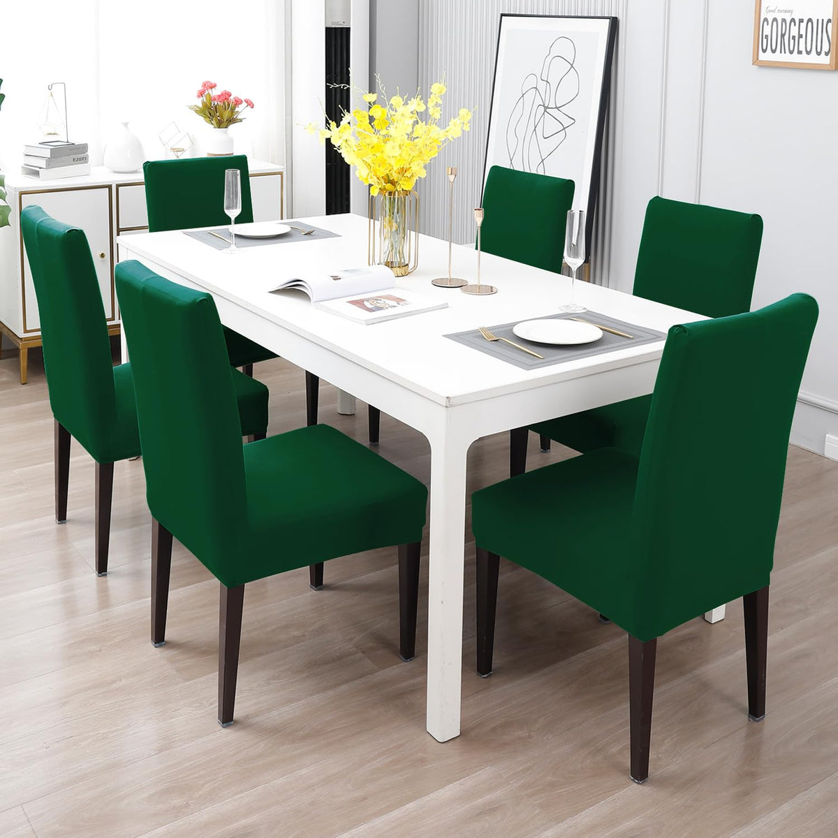 Elastic Stretchable Water Resistant Dining Chair Cover, Hunter Green