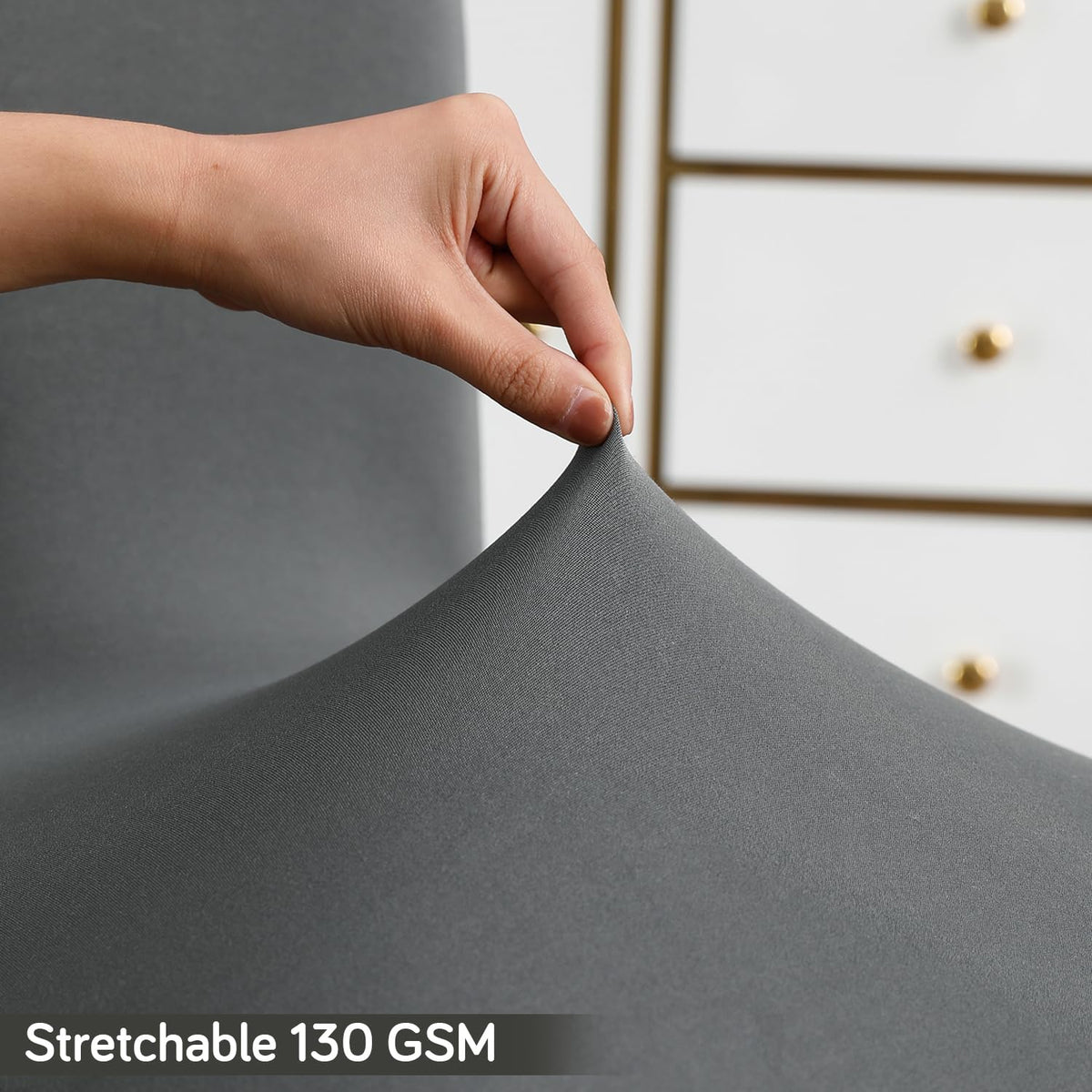Elastic Stretchable Water Resistant Dining Chair Cover, Dark Grey