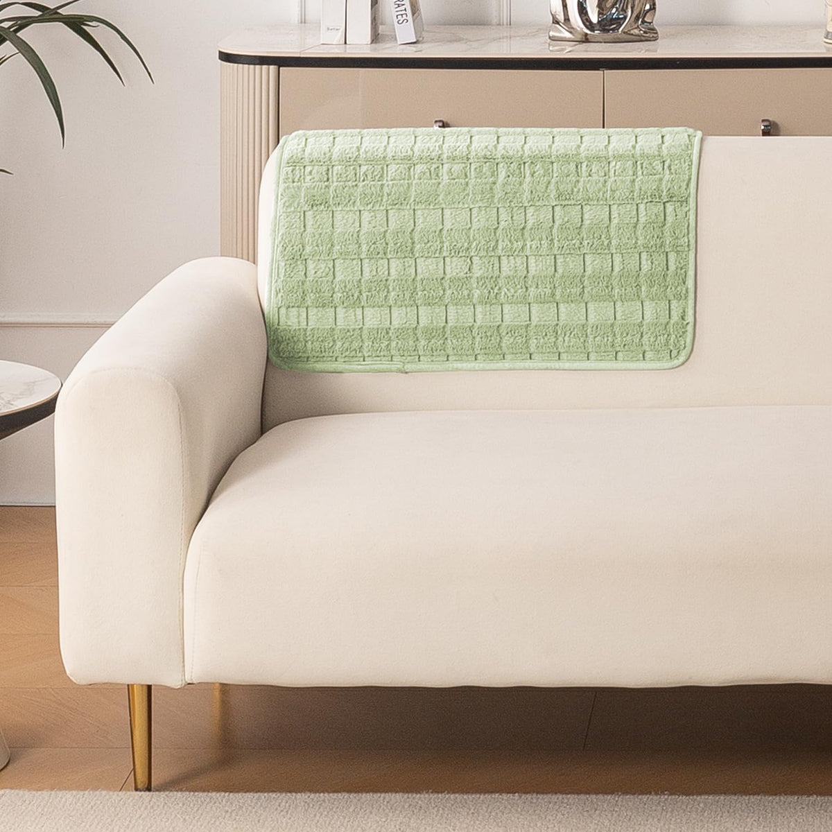 'Plush Haven' Premium Anti Slip Sofa Cover Mat, Pastel Green