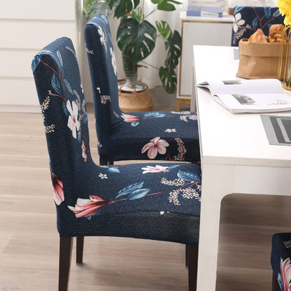 Elastic Stretchable Dining Chair Cover, Blue Mixed Flowers