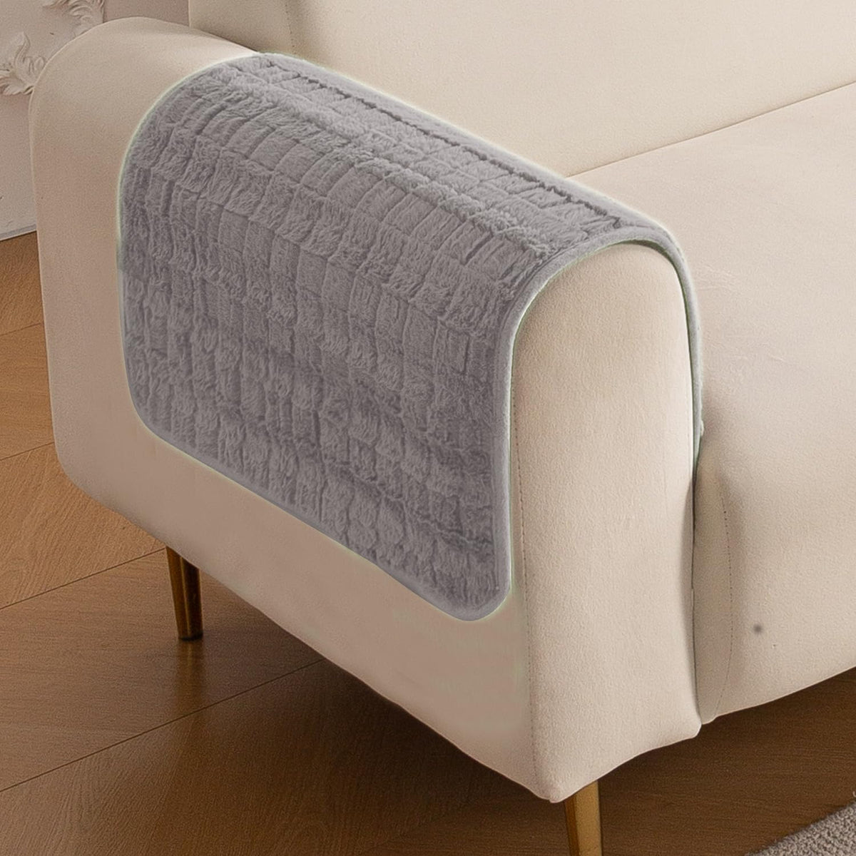 'Plush Haven' Premium Anti Slip Sofa Cover Mat, Light Grey