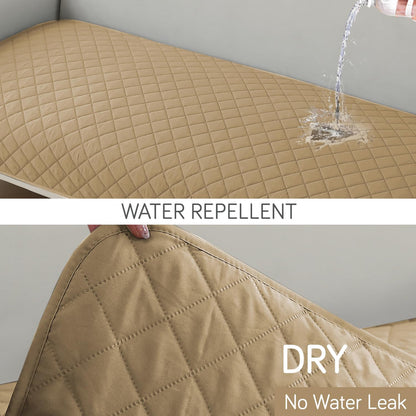 HOKIPO Quilted Waterproof Sofa Seat Mat with 2 Armrest Covers with Pockets, Camel
