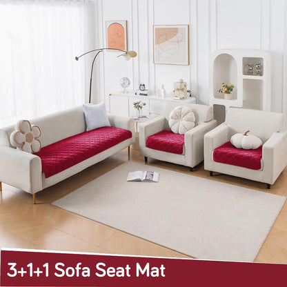 Diamond Tuft Quilted 5-Seater Sofa Mat (3+1+1), Anti-Slip, Rasberry Red