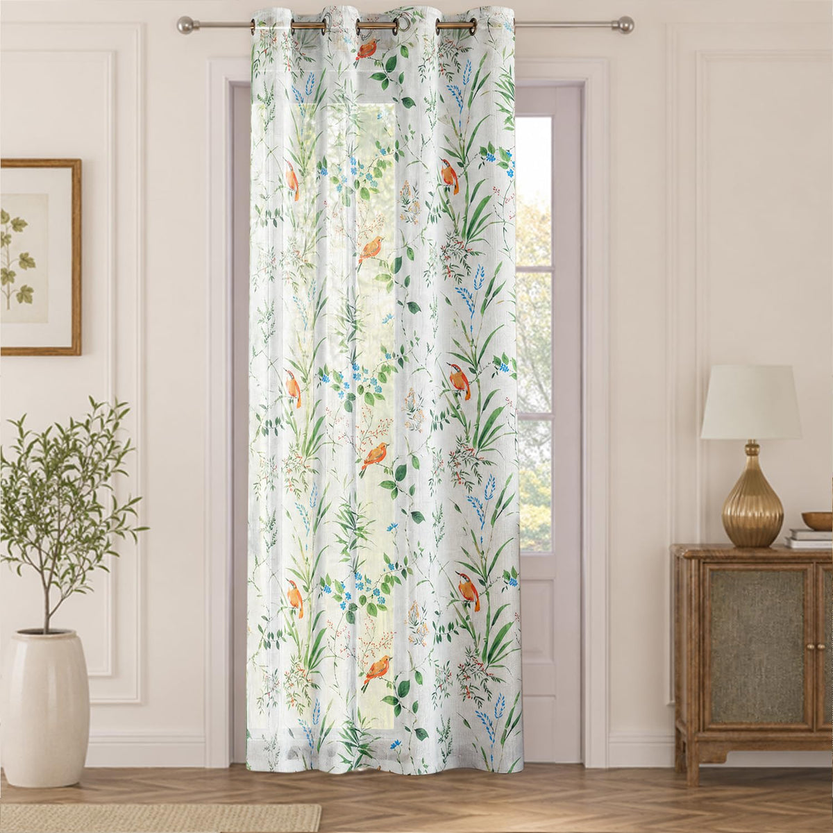 HOKIPO Petals & Poetry Sheer Curtains, 7 Feet Long - Songbird Garden - image 2